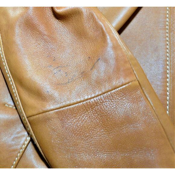Pre-Owned Cache Single Button Front Genuine Leather Jacket British Tan/Brown 2 - Picture 5 of 6